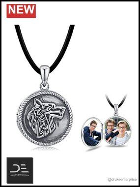 Sterling Silver Wolf Locket Necklace Photo Pendant Vintage Celtic Jewelry